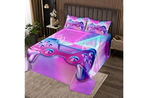 Feelyou Gamer Coverlet Set Girls Pink Gaming Bedspread Teens Purple Blue Video Game Controller Gamepad Quilted Coverlet for Kids Children Bedroom Decor Chic Action Buttons Quilted Twin Size