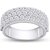GEMVIO Men Wedding Band Ring Round Sparkling White Cubic Zirconia 7.3MM Width 3-Row Half Eternity Engagement Rings in in 18K White Gold Plated Jewelry Gift for Him Ring Size 10