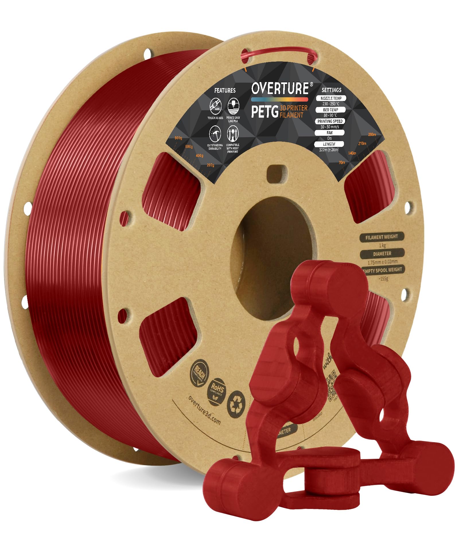 Photo 1 of ** SOLD AS IS, NO REFUND/RETURN** SEE COMMENTS!
OVERTURE 3D Filament Clear PETG Filament 1.75mm, PETG Transparent Red 3D Printer Consumables, 1kg Filament (2.2lbs), Dimensional Accuracy +/- 0.05mm