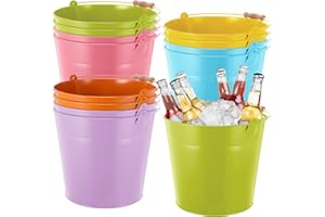 Didaey 12 Pcs Large Galvanized Metal Buckets with Handle 10 Inch Heavy Duty Stainless Steel Pails Round Pail for Party Wedding, Crafts, Utensils, Table Centerpieces (Multicolor)