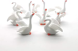 Easy 99 Mini Animals Miniature Figurines Animals Model Fairy Garden Miniature Moss Landscape DIY Terrarium Crafts Ornament Accessories for Home Décor (White Swan, Set of 10)