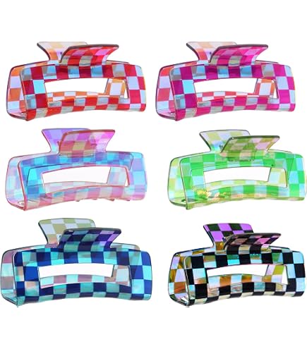 12 Pack Hair Claw Clips 3.2 Inch Nonslip Plaid Rectangle Claw Clip Strong Hold Amazon.com : Taiyin 12 Pieces Hair Claw Clip 3.2 Inch  main image 2