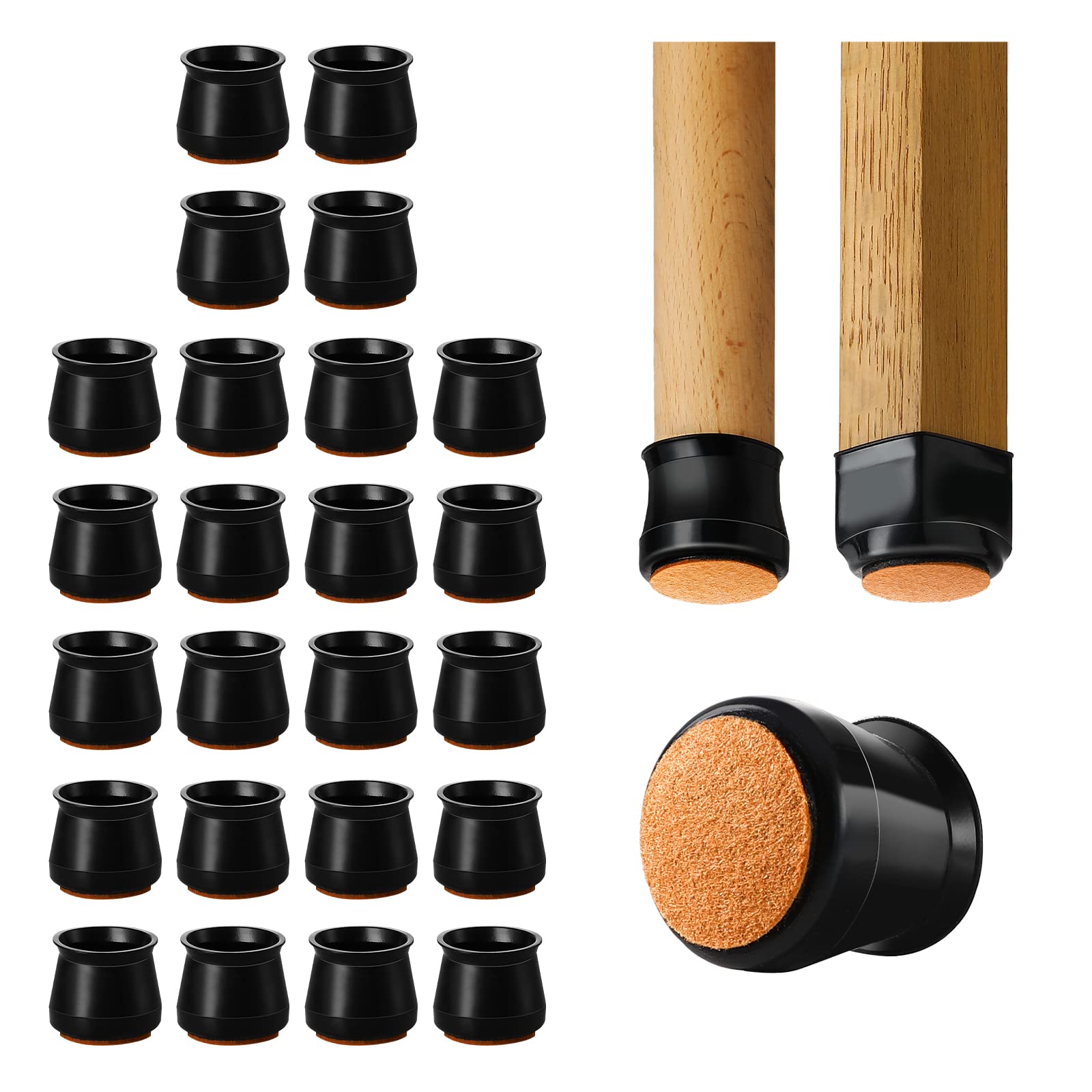 Silicone Chair Leg Floor Protectors: 24 Pcs Chair Leg Protectors for Hardwood Floors, Rubber Feet for Furniture with Felt Pads - Chair Leg Caps for Preventing Noise and Scratches(Large)