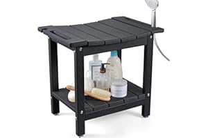 LyriFine Shower Bench, 18.5 Inch HDPE Waterproof Shower Stool for Inside of Shower, Bathroom Shower Chair with Shower Head Ho