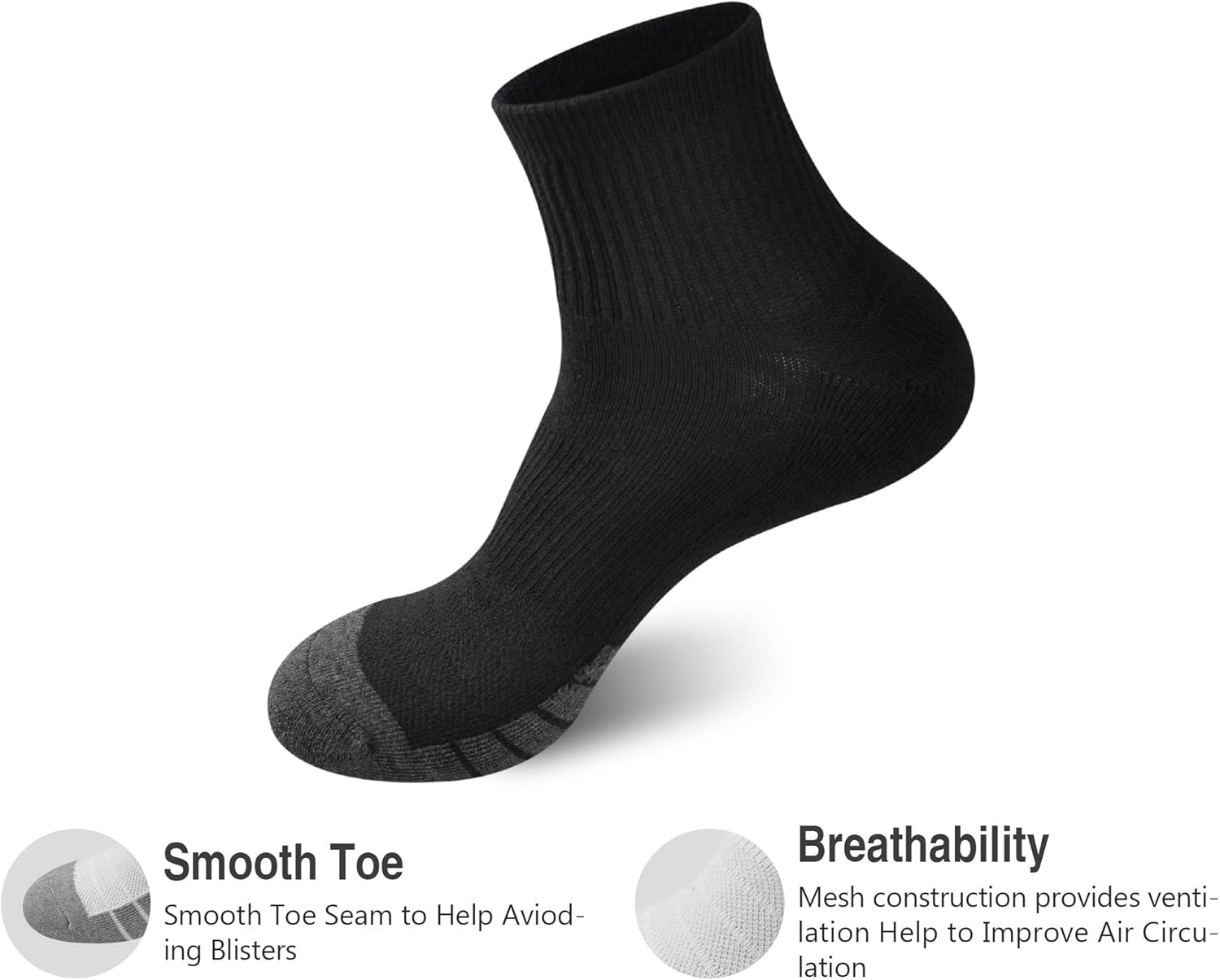 GKX Men's 10 Pairs Cotton Moisture Wicking Cushioned Sole Preformance Training Workout Low Cut Socks(Black 10P): Clothing