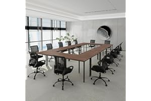 Bonzy Home Conference Tables 23ft Office Computer Desk for Meeting Room Study Writing Printer Podcast Table for 24 People Rustic Walnut 10PCS 275.5"x47.2"x29.5"