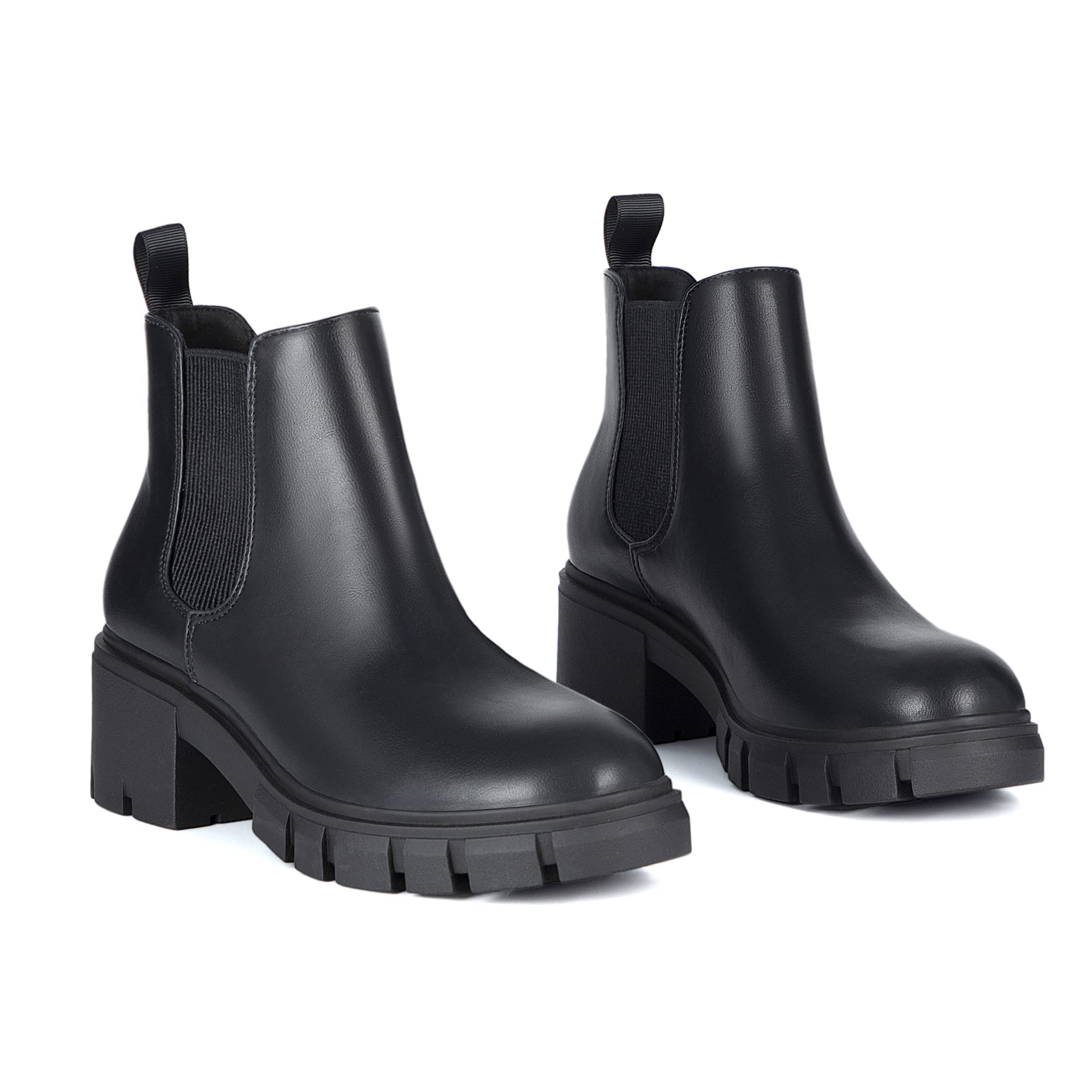 Athlefit Women's Chelsea Boots Fashion Lug Sole Chunky Heel Slip on Elastic Ankle Booties