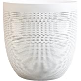 12 Inch Dia Round Fiberstone Planter &ndash; White Matte Decorative Flower Pot with Drainage Hole, Lightweight Durable Indoor/Outdoor Plant Container for Home Patio Garden Porch, Modern Minimalist Design