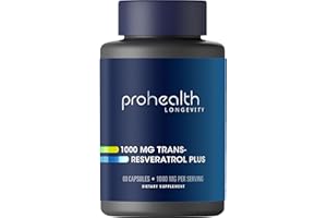 ProHealth Resveratrol 1000mg | Pure Trans-Resveratrol | Plus Quercetin, Red Wine & Green Tea Extract | Clinically Studied to Support Cellular Health, Memory, Healthy Aging | 60 Capsules