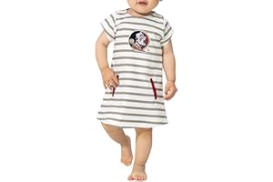 Little King NCAA Infant Girls Short Sleeve Striped Dress-French Terry with Embroidered Team Logo-Sizes 6M, 12M and 18M