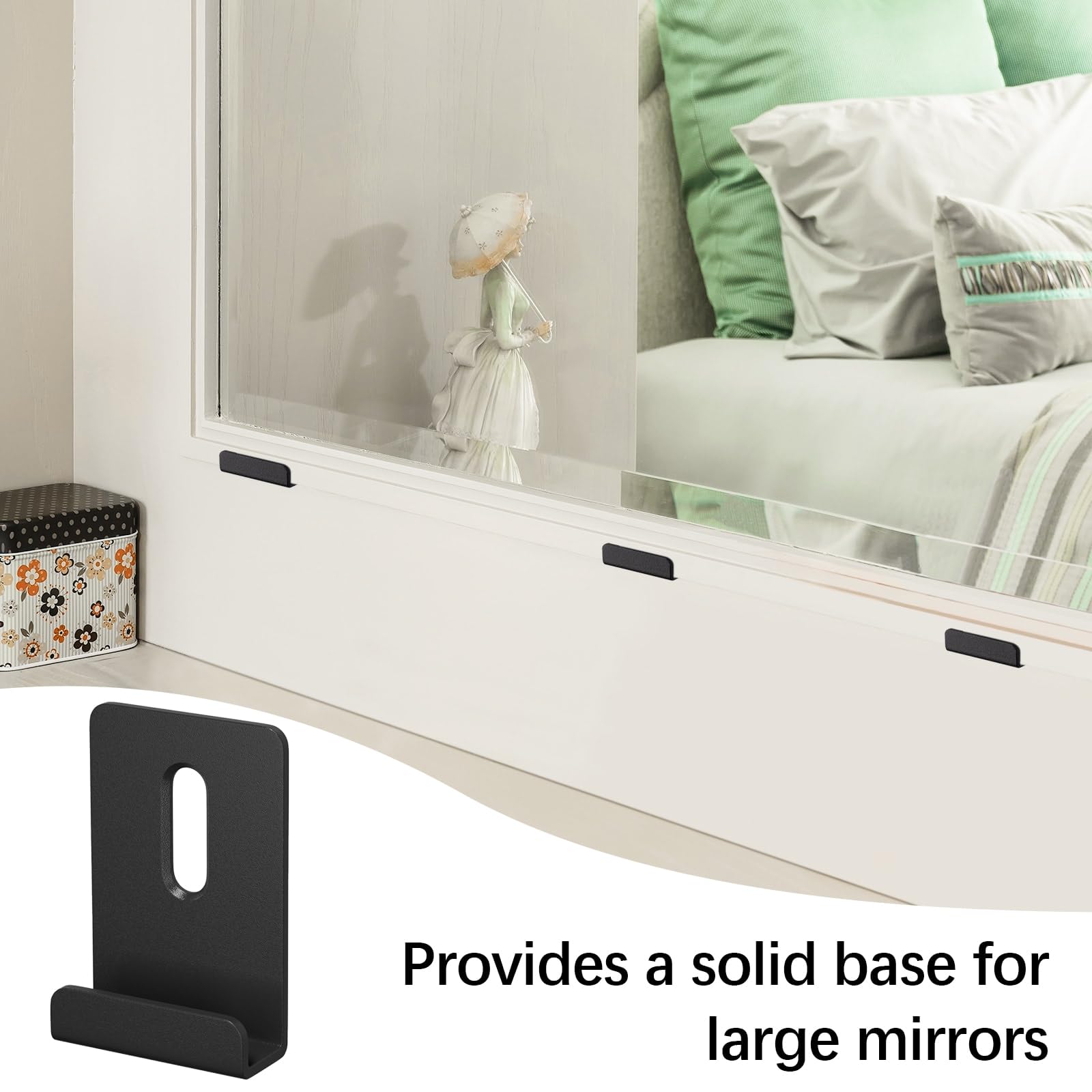 6Pcs Metal Mirror Clips for Wall Mounting, Mirror Holder Clips Heavy Mirror Hangers for The Wall (Black)