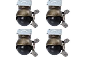 Homoyoyo Desk Chair Wheels 4Pcs 1.5-Inch Retro Furniture Casters with Locking Brake and Easy Installation