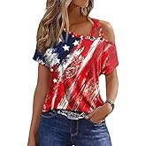 Womens Summer Trendy Cold Shoulder Short Sleeve T Shirts Criss Cross Casual Loose Tunic Shirts Tops Blouses