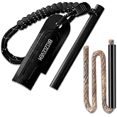 BRIZGEVEM Ferro Rod Fire Starter with Waxed Tinder Cord and Larger Striker | 6" and 4", 15,000+ Strikes, More sparks, Easier strikes, Waterproof flint fire steel, Reflective 550 paracord wrist lanyard