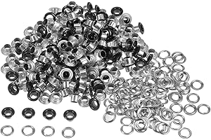 HARFINGTON 300set Grommets Kit Metal Eyelets 4.5mm 3/16" Hole Tiny Grommet with Washers for Shoes Clothes Belt Tag Bag Fabric Leather DIY Project, Black