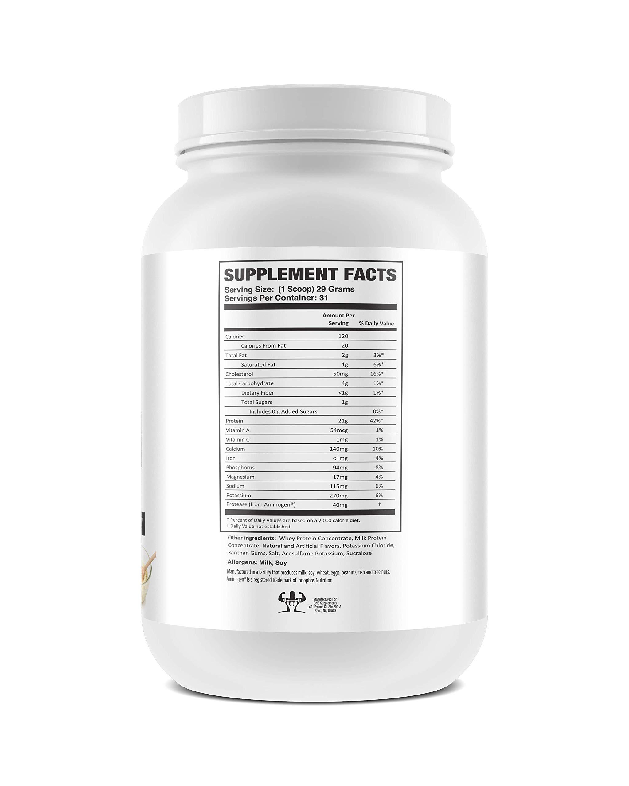 BNB 100% Whey Protein - Cake Batter Flavor - 21g of Protein per Serving - 2lb Tub - Mixes Easily - Delicious Protein Recovery Shake - by BNB Supplements