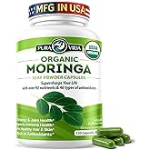 PURA VIDA MORINGA Organic Moringa Capsules, Pure Moringa Leaf Powder Single Origin for Energy, Metabolism & Immune Support, 120ct, 500mg Caps