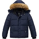 Wantdo Boys' Winter Coat Warm Puffer Coat Waterproof Winter Jacket with Faux Fur Hood