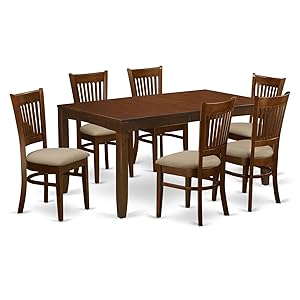 East West Furniture LYVA7-ESP-C 7 Piece Lynfield Dining Table with One 12" Leaf and Six Cushioned Seat Kitchen Chairs in Espresso