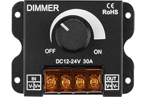 SUYOOULIN DC 12V-24V 30A LED PWM Dimming Controller Dimmer Switch, Knob Adjust 0% to 100% Brightness ON/Off Switch for Single