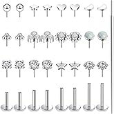 Lsnevsie 14K Gold Filled 20G 18G 16G Threadless Flat Back Earrings Studs Surgical Stainless Steel Clear CZ Push In Nose Rings Studs Tragus Helix Conch Cartilage Earrings Piercing Jewelry For Women Men