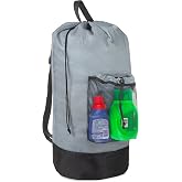 Trailmaker Laundry Bag Backpack for College Dorm, 115L Washable Laundry Hamper Bag, 32 x 14 Inch with Shoulder Straps, Mesh Pocket, Drawstring Closure for Apartment, Laundromat, Travel (Grey)