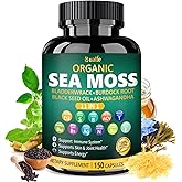Bualle Irish Sea Moss Capsules – Organic Sea Moss, Black Seed Oil, Ashwagandha Supplements with Bladderwrack, Ginger & Burdock Root – Supports Daily Wellness, Skin & Energy – 150 Capsules (1 Pack)