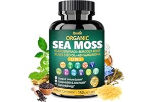 Bualle Irish Sea Moss Capsules – Organic Sea Moss, Black Seed Oil, Ashwagandha Supplements with Bladderwrack, Ginger & Burdock Root – Supports Daily Wellness, Skin & Energy – 150 Capsules (1 Pack)