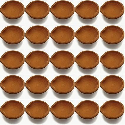Shree RAM Traders DESI Diwali Diya Set of 25 + Free 50 Diya Bati Traditional Ecofriendly Handmade Natural Clay Oil Lamps