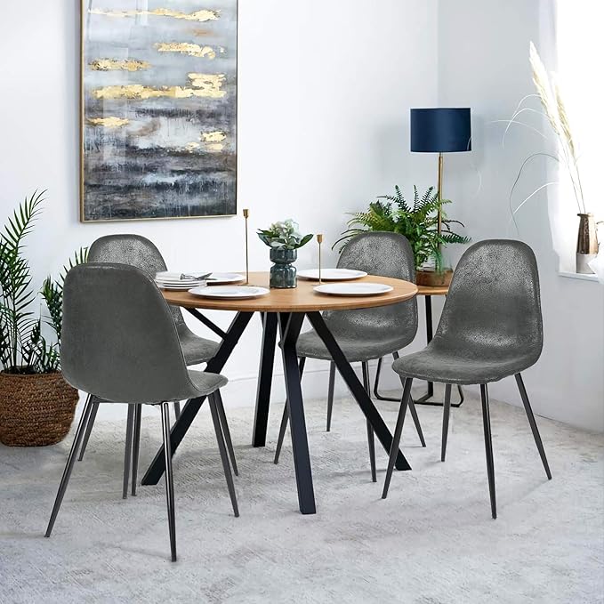 FurnitureR Conjunto de 4 sillas de Comedor Vintage de Cuero marrón