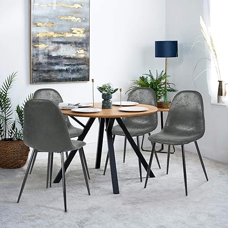 FurnitureR Conjunto de 4 sillas de Comedor Vintage de Cuero marrón