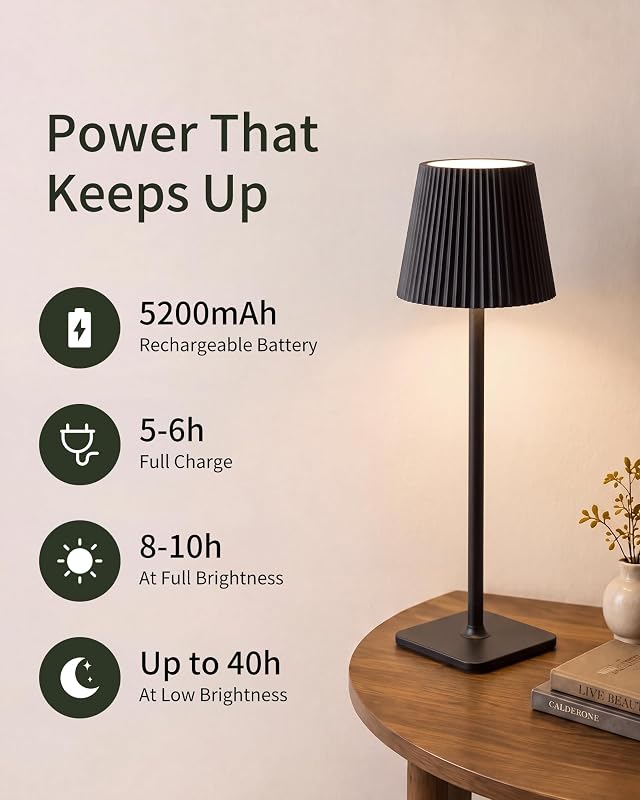 Lampada da tavolo senza fili 2 pezzi Nero VELA TL02