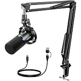 MAONO PD200XS XLR/USB Dynamic Microphone Kit, RGB Gaming Mic with Software | PC Mic with Mute, Gain Knob, Volume Control, Boom Arm for Streaming, Gaming, Podcasting, Voice-Over, Recording
