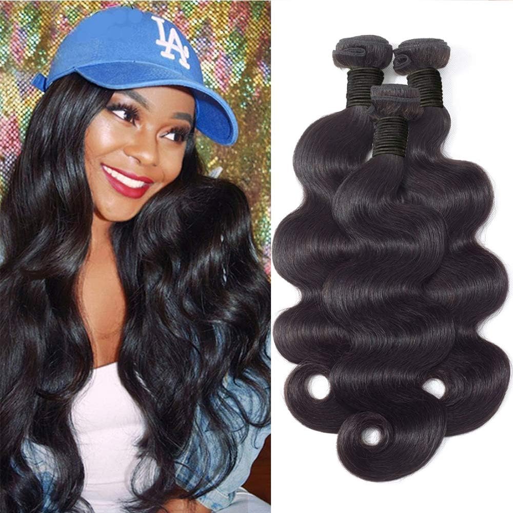 Brazilian Virgin Hair Body Wave Natural Black Hair Extensions 100% Unprocessed Virgin Brazilian Body Wavy Human Hair Weave 3 Bundles Brazilian Body Wave Human Hair 12"