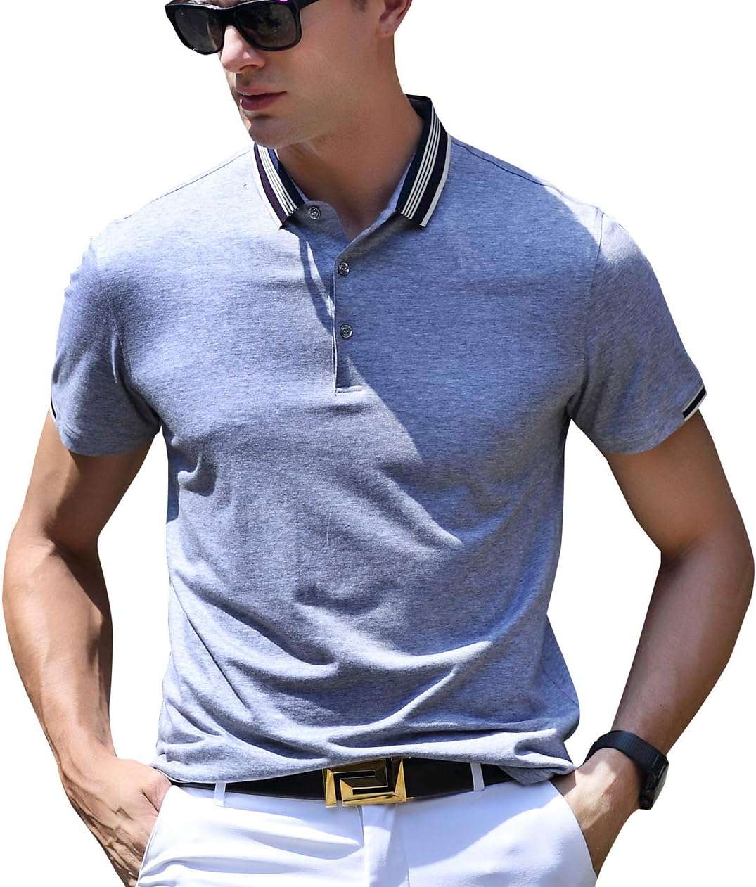 XTAPAN Men's Polo Shirt Casual Long Short Sleeve Classic Fashion Polo Cotton T Golf Sport Shirt