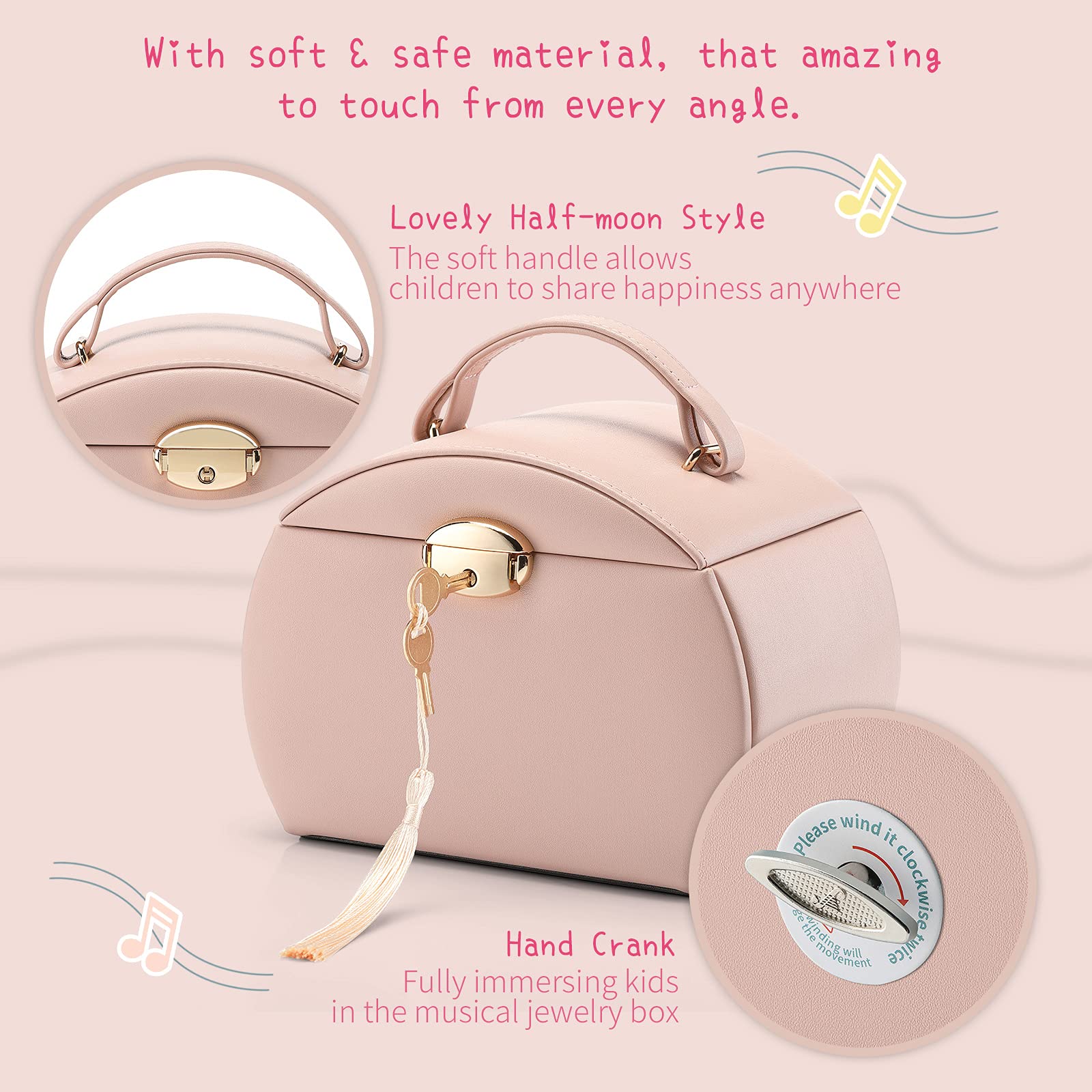 Vlando Kids Musical Jewelry Box for Girls with Drawer, Music Box with Ballerina and Stickers for Birthday Bedroom Decor, Gifts for Girls Kids - Pink