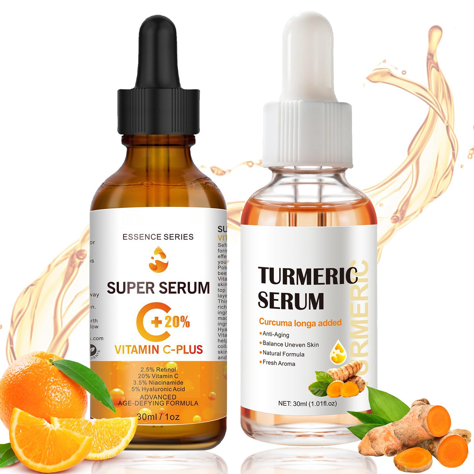 Turmeric Face Serum,20% Vitamin C Serum For Face Serum,Natural Turmeric Oil Skin Care,&Anti Aging&Wrinkle Face Serum,Impove Dark Spots Moisturizing Erase Fine Lines(Vitamin C+Turmeric)