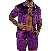 ZSJR Mens Tracksuit Diamond Velvet Shirts and Shorts Set Fashion Casual 2 Piece Outfits for Men
