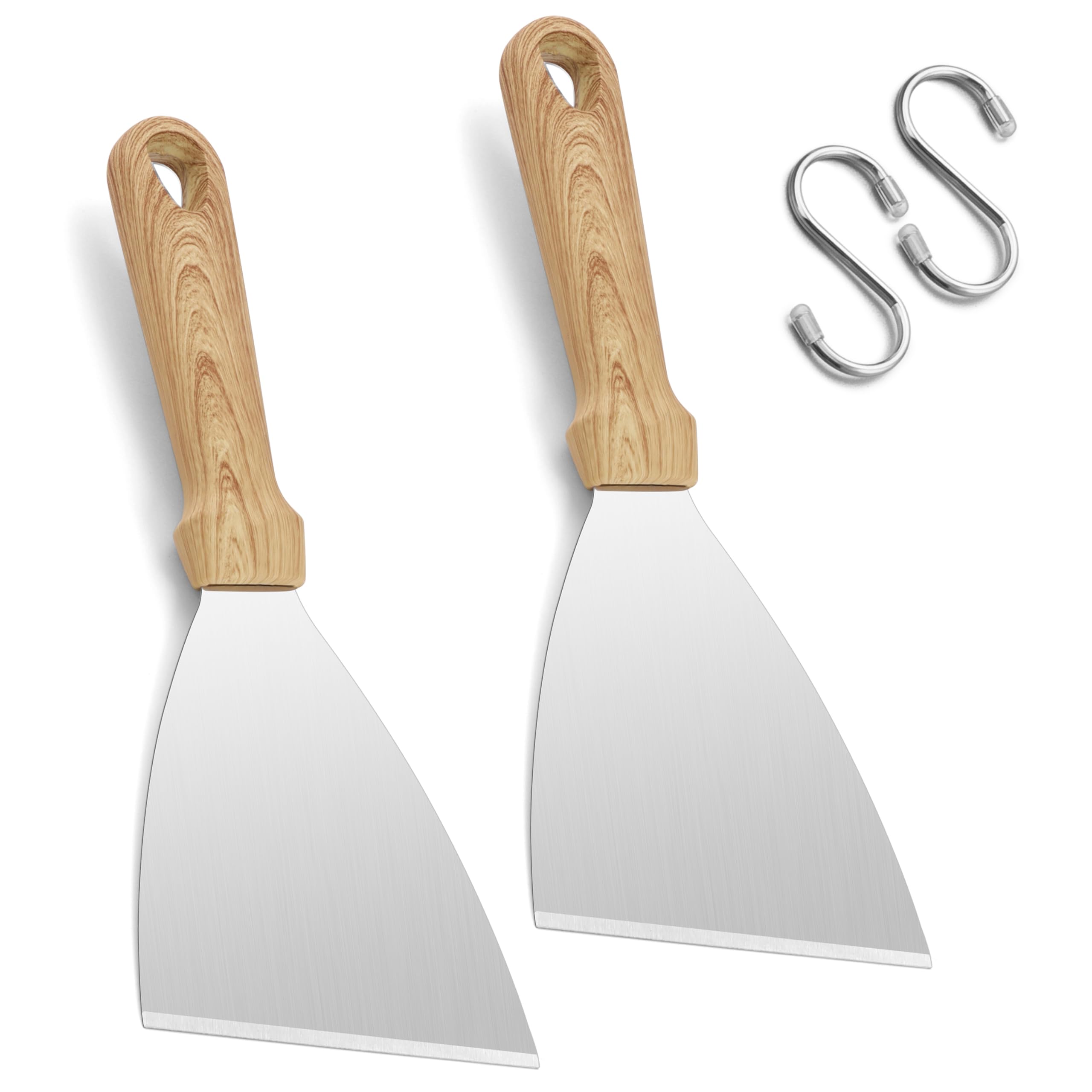 Herogo 2 Pieces Griddle Scraper Set, Stainless Steel Griddle Scraper for BBQ, Burger, Steak, Kitchen, For grilling teppanyaki meat, cleaning the grill pan, Dishwahser Safe