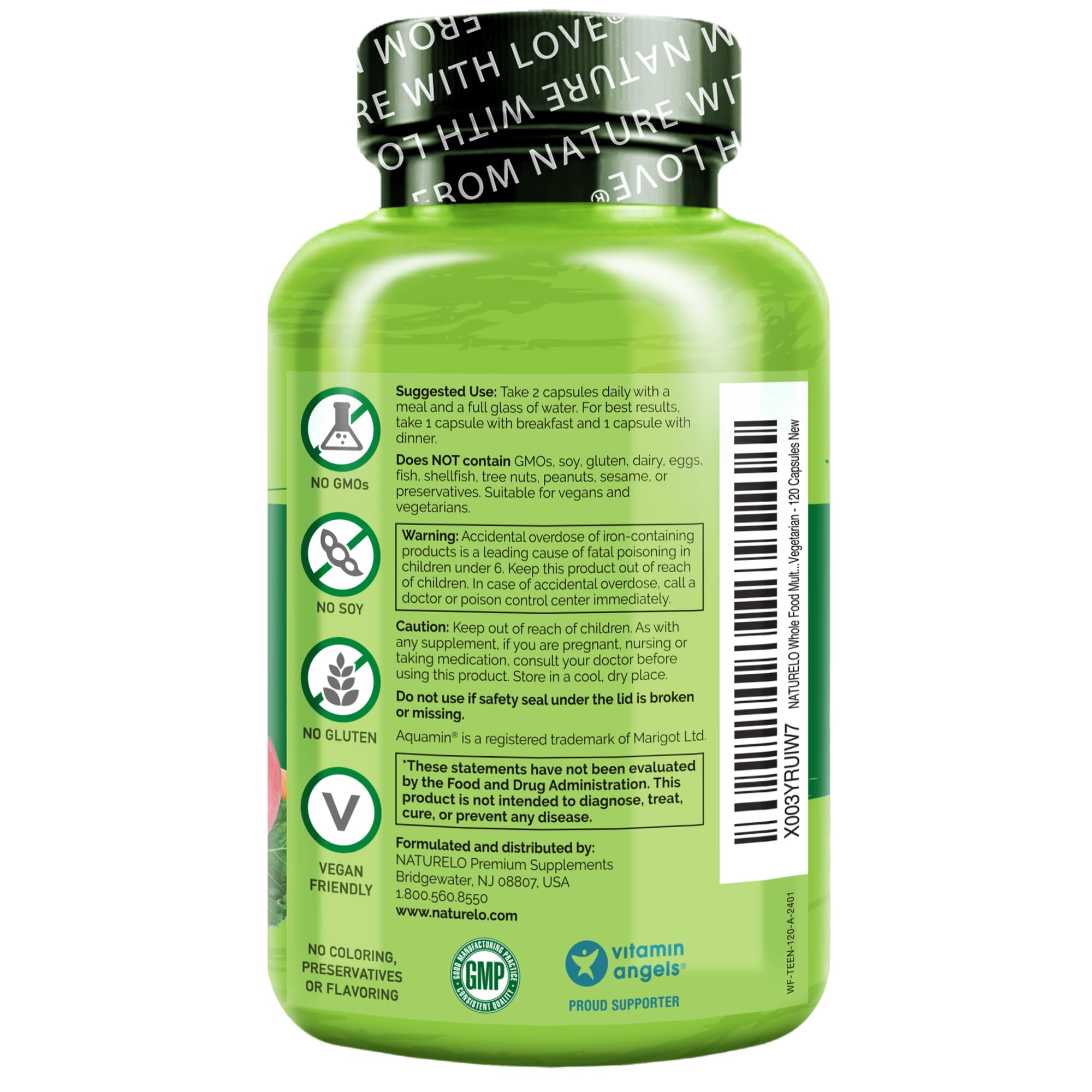NATURELO Teen Multivitamin - Whole Food Multivitamin - with Minerals for Teenage Boys & Girls - Supplement for Active Kids - Non-GMO - Vegan & Vegetarian - 120 Capsules