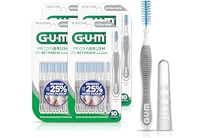 GUM Proxabrush Go-Betweens - Extra Wide - Interdental Brushes - Soft Bristled Dental Picks for Plaque Removal Health - Safe for Braces & Dental Devices, 10 Count(Pack of 4)