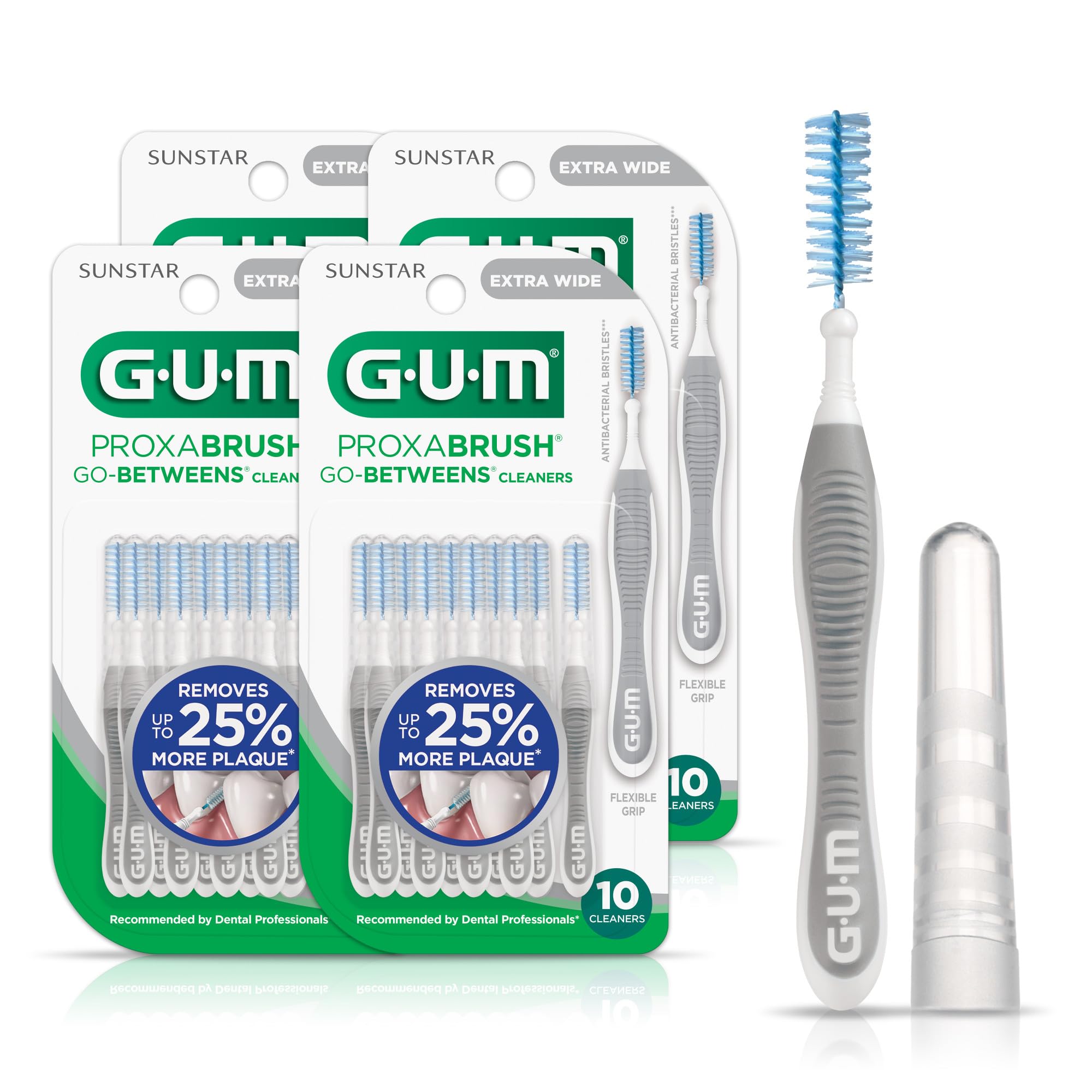GUM Proxabrush Go-Betweens - Extra Wide - Interdental Brushes - Soft Bristled Dental Picks for Plaque Removal Health - Safe for Braces & Dental Devices, 10 Count (Pack of 4)