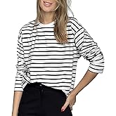 MEME XTRA Women's Striped Long Sleeve T-Shirt - Crewneck Relaxed Fit ClassicTee with Stretch, Casual Breton Top