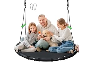 TBMLC 48 inch Diameter Saucer Swing - 1 Inch Diameter&1MM Thick Sturdy Steel Frame with Thick Foam Pipe Cover and Durable PP Mat - Perfect for Outdoor Fun and Relaxation (Black, 48 inch Diameter)