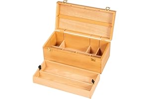 DJAR Artist Storage Box Beechwood Art Supply Organizer, Portable Large Sturdy Wood Tool Box, Natural