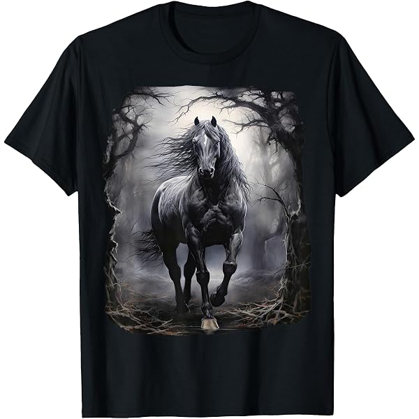 Amazon.com: Beautiful Black Horse Running Through The Snow T-Shirt