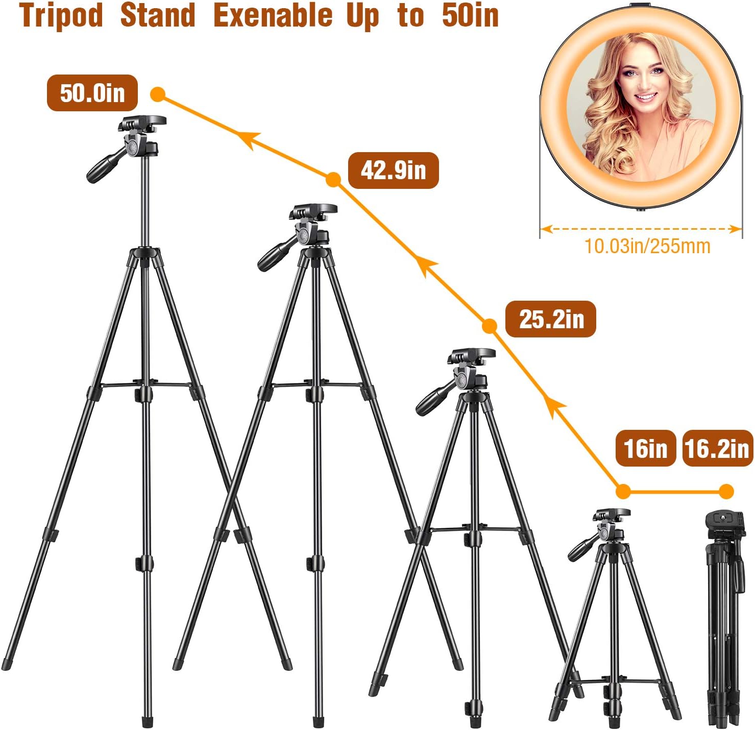 Selfie Ring Light - 14 Colors RGB Ring Light with 2 Adjustable Tripod Stand/Phone Holder/Camera Remote Shutter Best 10 Brightness Levels Dimmable LED Ring Light for Makeup,YouTube, Photography