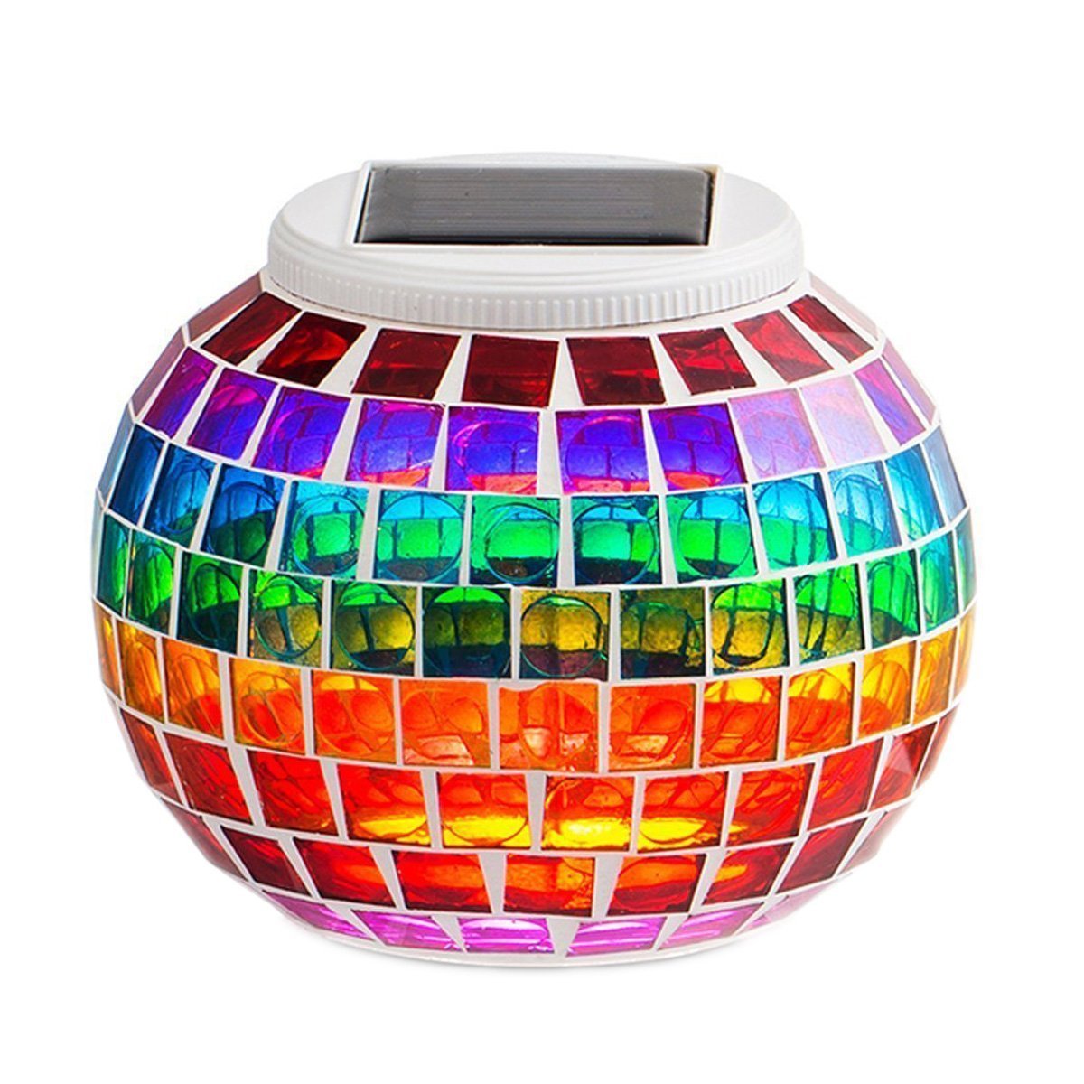 SUAVER Solar Powered Mosaic Glass Ball Garden Lights,Color Changing Solar Table Lamps Waterproof Automatic Operation Solar Outdoor Lights for Christmas,Home,Yard, Patio Decorations (Rainbow)