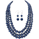 Utop Faux Big Pearl Necklace for Women - Multi Strand 3 Layers Necklace and Earrings Set - 1920s Costume Jewelry