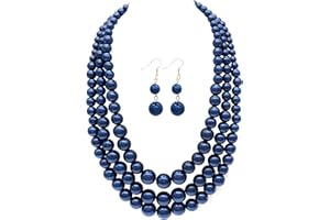 iSPECIAL Multi Strand Imitation Pearl Statement Necklace Earrings for Women Costume Layered Pearls Choker 20s Flapper Necklaces for Party Wedding